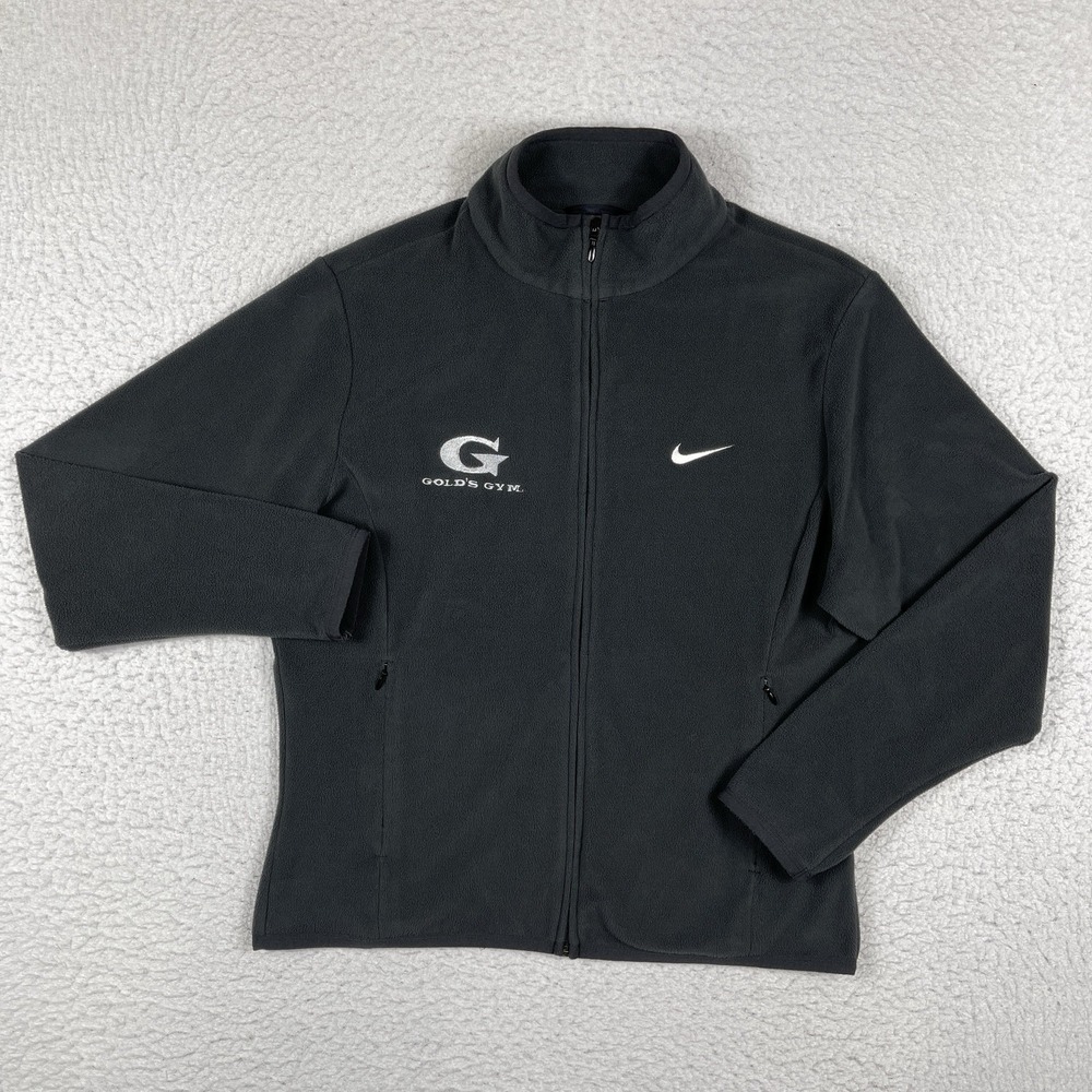 Nike Jacket Womens Medium Charcoal Gray Fleece Vintage Golds Gym Logo Workout